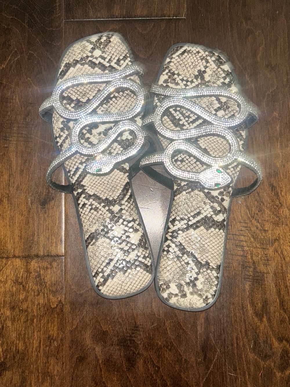 Fashion Nova Silver-Rhinestone Snake Embellished Slide Sandals
